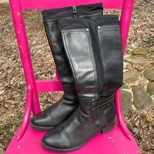 Franco Sarto Candy 2 Black Leather Riding Block Heel Boots Women's US Size 8.5